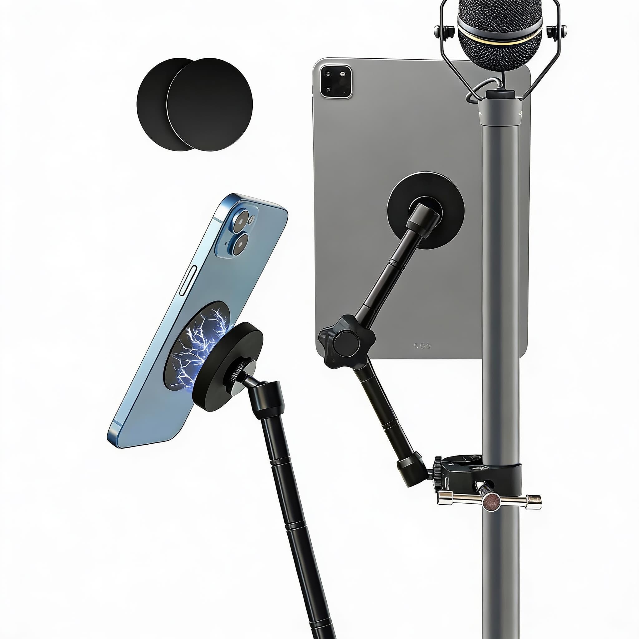 OMOMMD - Magnetic Tablet Holder For Mic Stand Full Metal Phone Ipad Music Compatible With All Models Of And Devices - Default