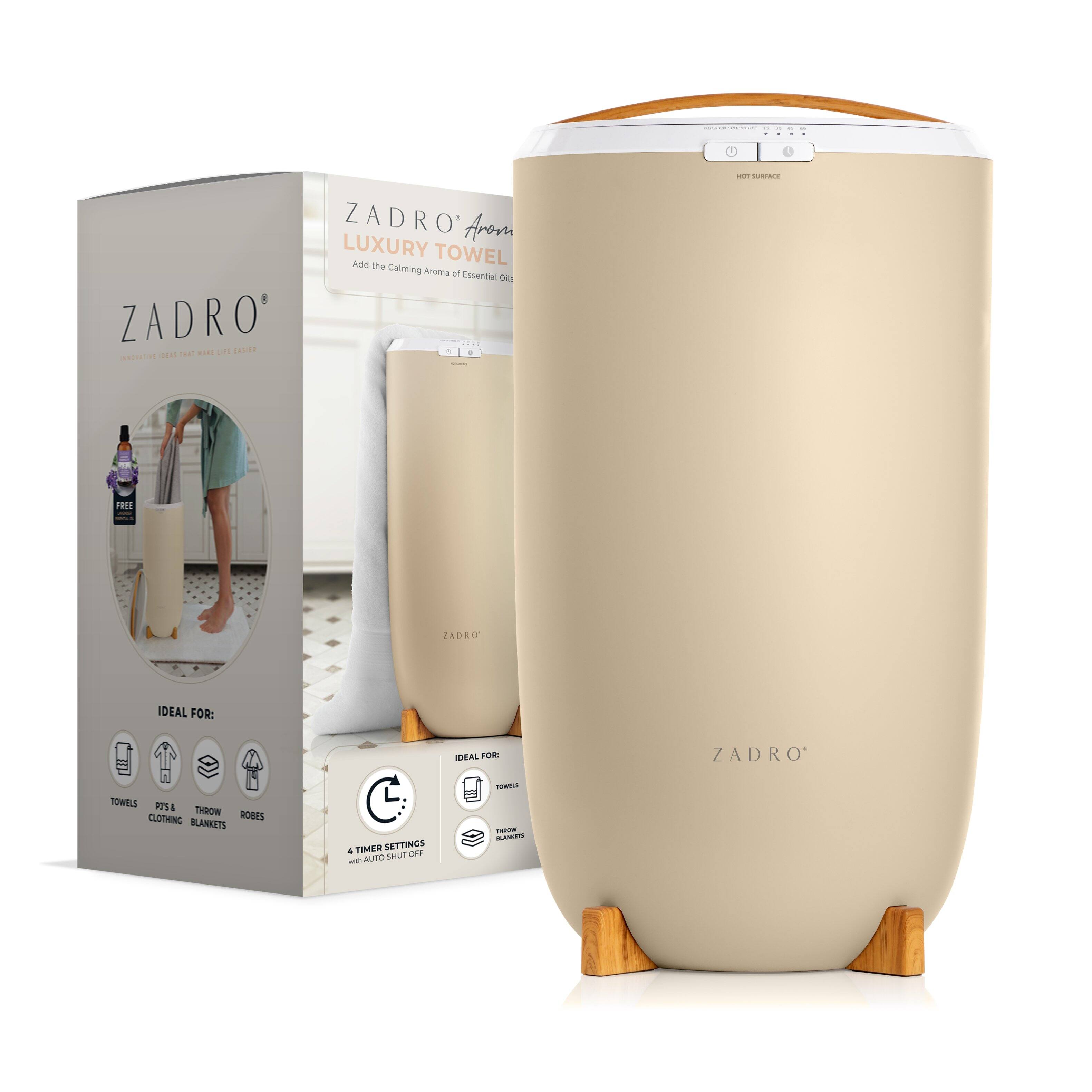 ZADRO®  
ADVANCE DRYER THAT WASHES, DRIES & STEAMS  

ZADRO® Arom  
LUXURY TOWEL  
Add the Calming Aroma of Essential Oils  

IDEAL FOR:  
TOWELS  
PJS & CLOTHING  
THROW BLANKETS  
ROBES  

4 TIMER SETTINGS  
with AUTO SHUT OFF  

FREE  
ZADRO® Arom  
LUXURY TOWEL  

HOT SURFACE  

ZADRO®