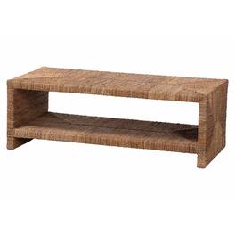 bali & pari - Liza Rectangle Seagrass Coffee Table - Handwoven Natural Fiber Frame with Open Shelf - Natural Brown