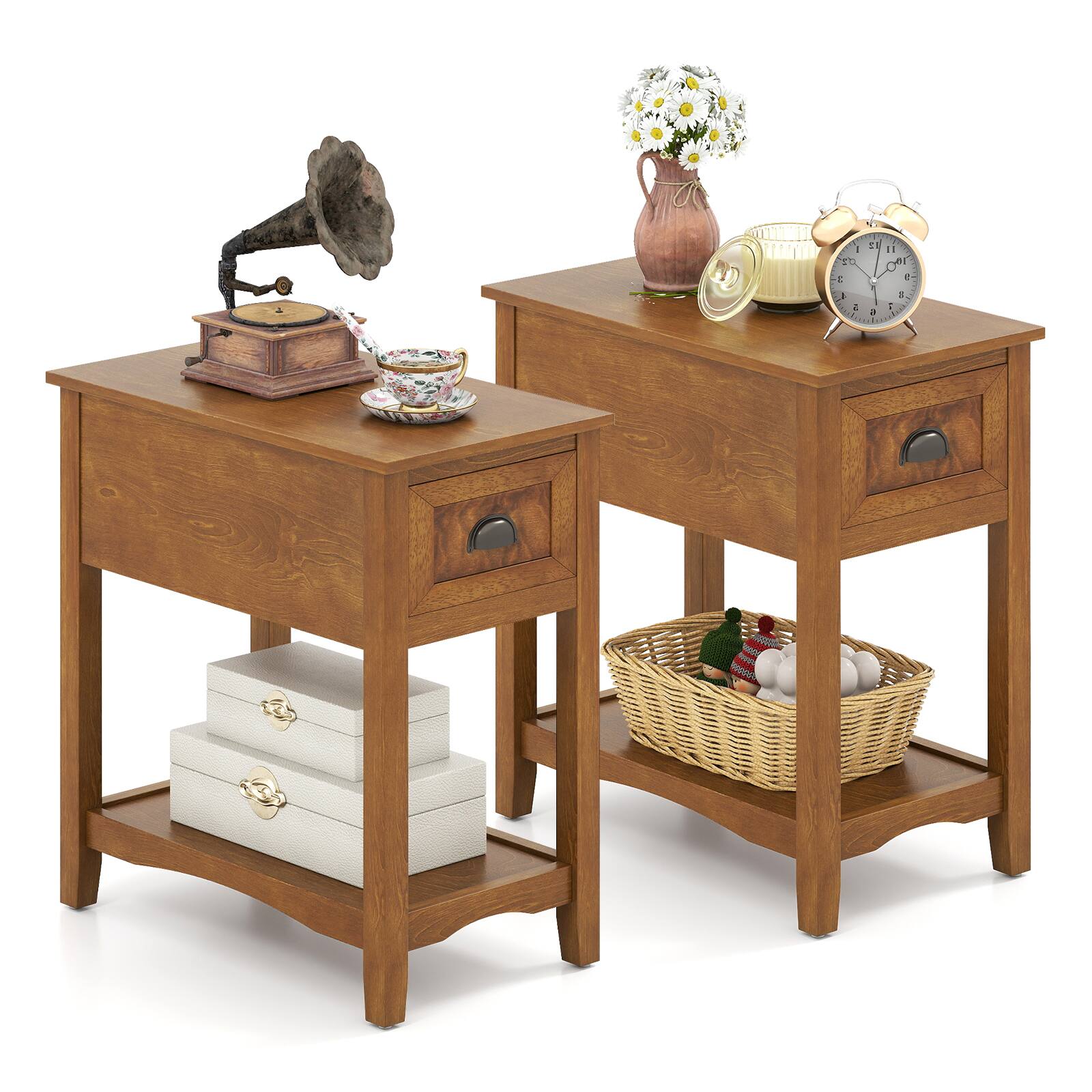 Alt View 3. Gymax - Gymax Set of 2 Contemporary Side End Table Compact Table w/ Drawer Nightstand Tawny - Tawny.