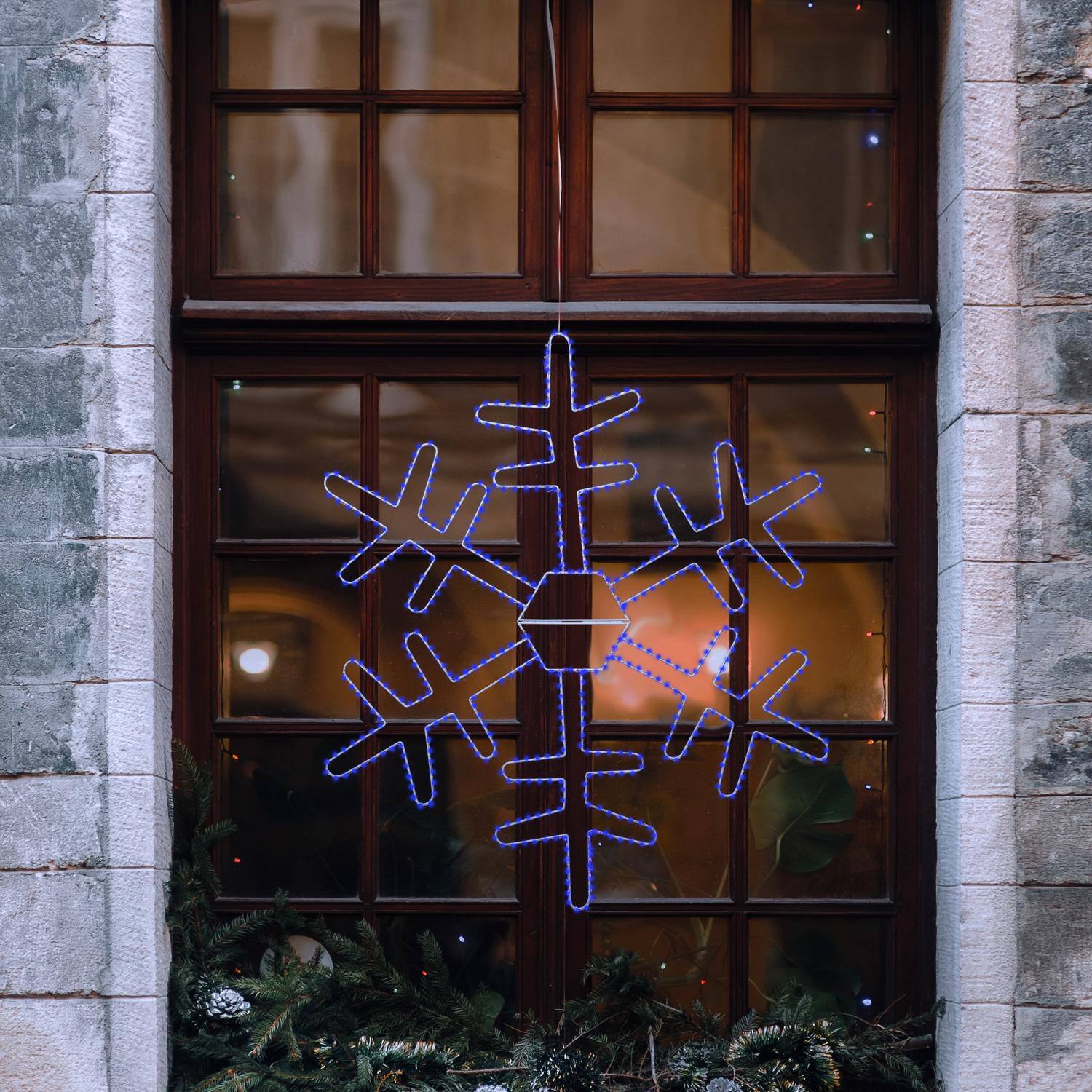 Angle. Celebrations - Celebrations LED Blue Snowflake 36 in. Hanging Decor - Blue.