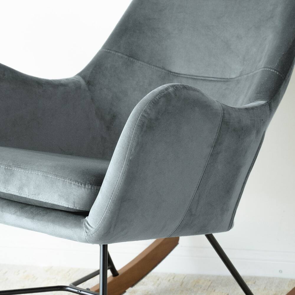 Alt View 3. Loheer - Loheer Grey Velvet Rocking Chair Light Gray Nursery Glider Accent Chair 300lbs - Light Gray.