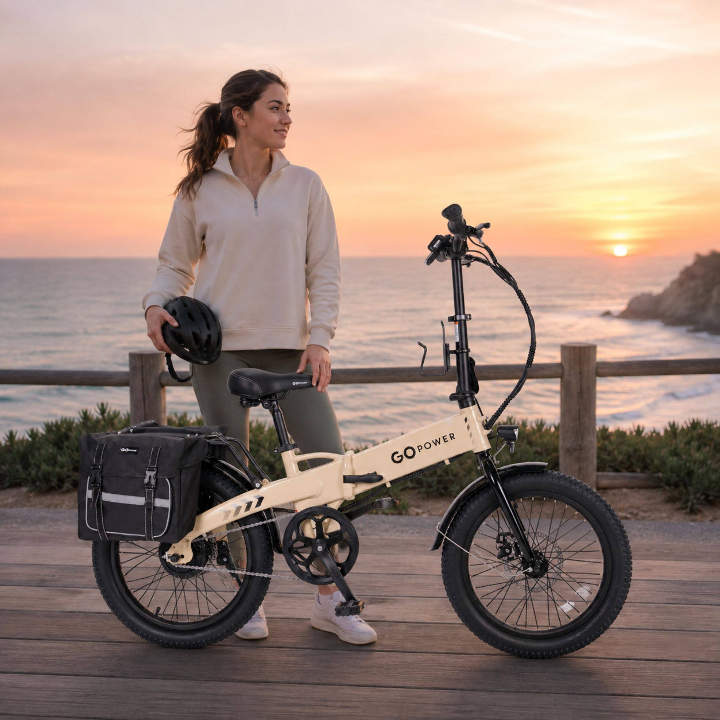 Angle. GoPowerBike - GoPowerBike GoLite Folding Electric Bike | 20" | 750W | 20mph | 45+ Mile Range - Sand.