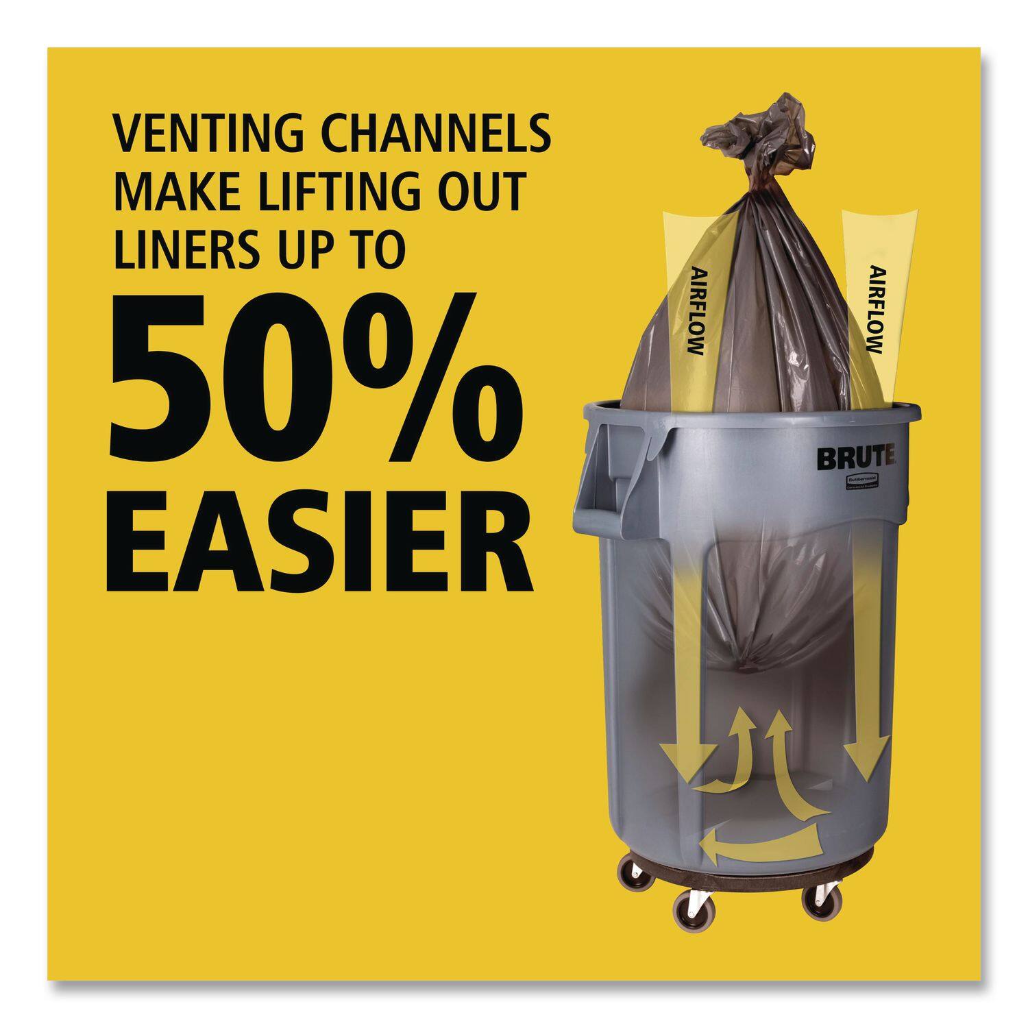VENTING CHANNELS MAKE LIFTING OUT LINERS UP TO 50% EASIER

AIRFLOW AIRFLOW

BRUTE