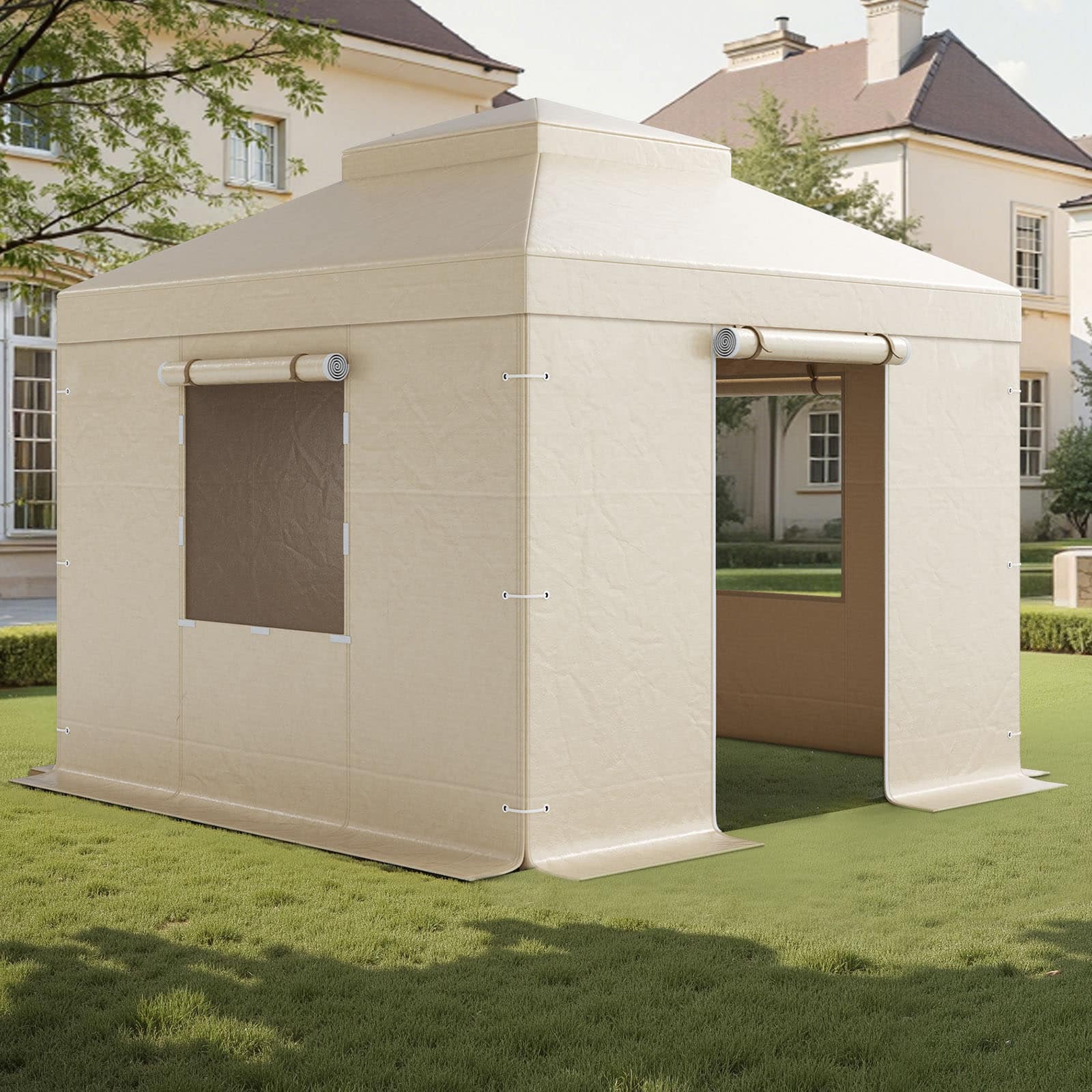 VEVOR - Winter Gazebo Cover Fits 10 x 10 ft Hardtop Gazebos,All-Weather Double-Tiered Gazebo Cover with Sidewalls & Mesh Windows - Beige price history on PriceWatchPro