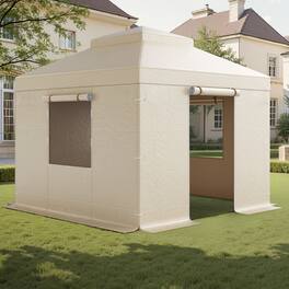 VEVOR - Winter Gazebo Cover Fits 10 x 10 ft Hardtop Gazebos,All-Weather Double-Tiered Gazebo Cover with Sidewalls & Mesh Windows - Beige