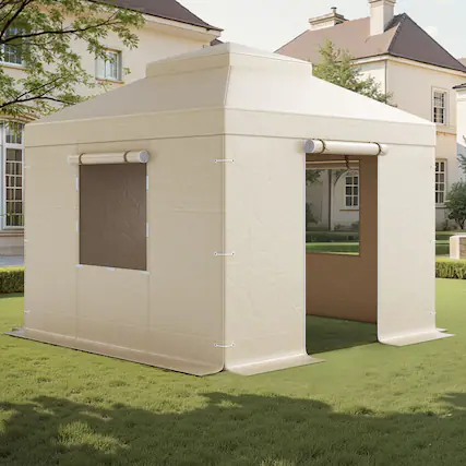 Front. VEVOR - Winter Gazebo Cover Fits 10 x 10 ft Hardtop Gazebos,All-Weather Double-Tiered Gazebo Cover with Sidewalls & Mesh Windows - Beige.