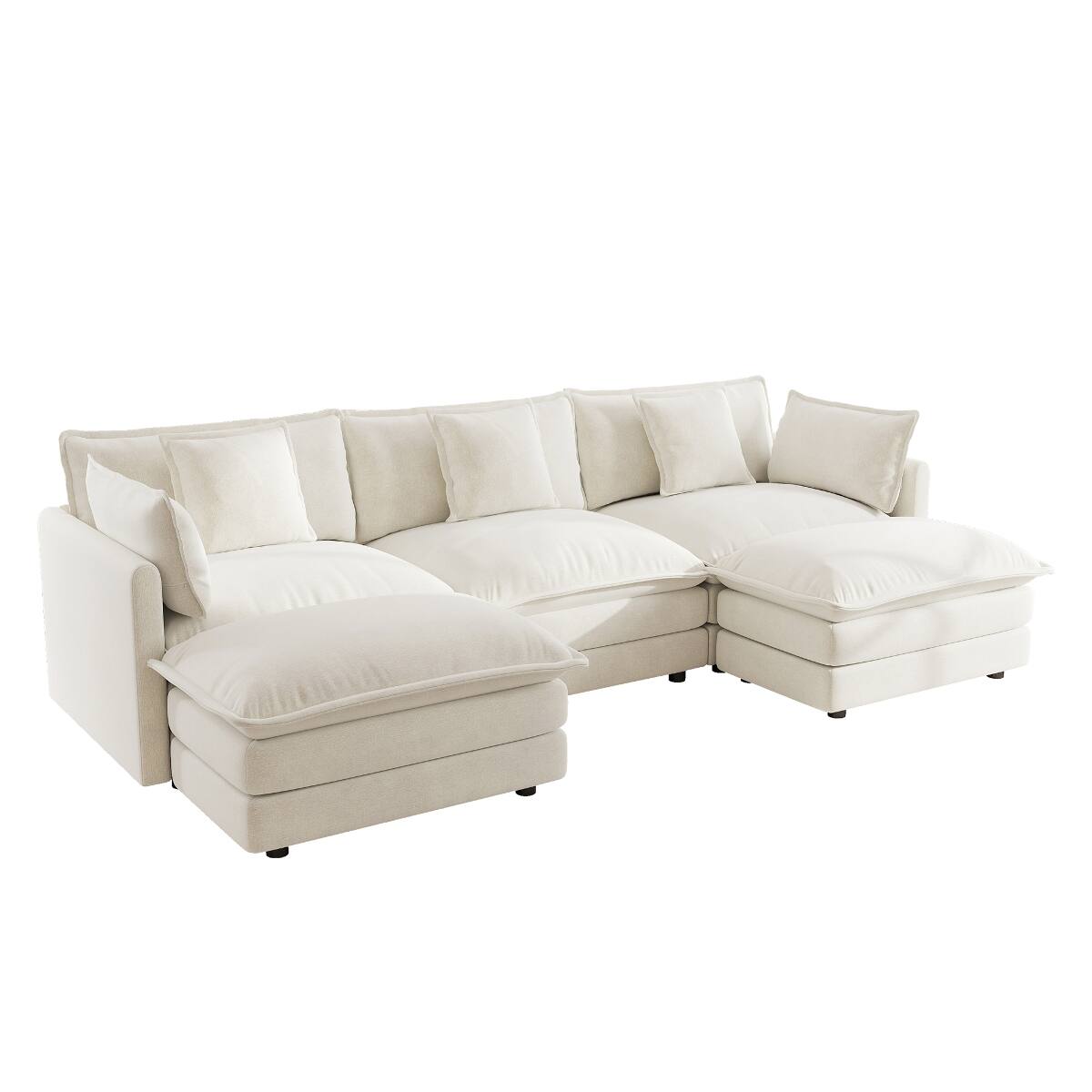 Back. Ropilly - Ropilly U Shaped Sectional Sofa, White Chenille Convertible Corner Couch with Reversible Footrest and 2 Ottomans - White.