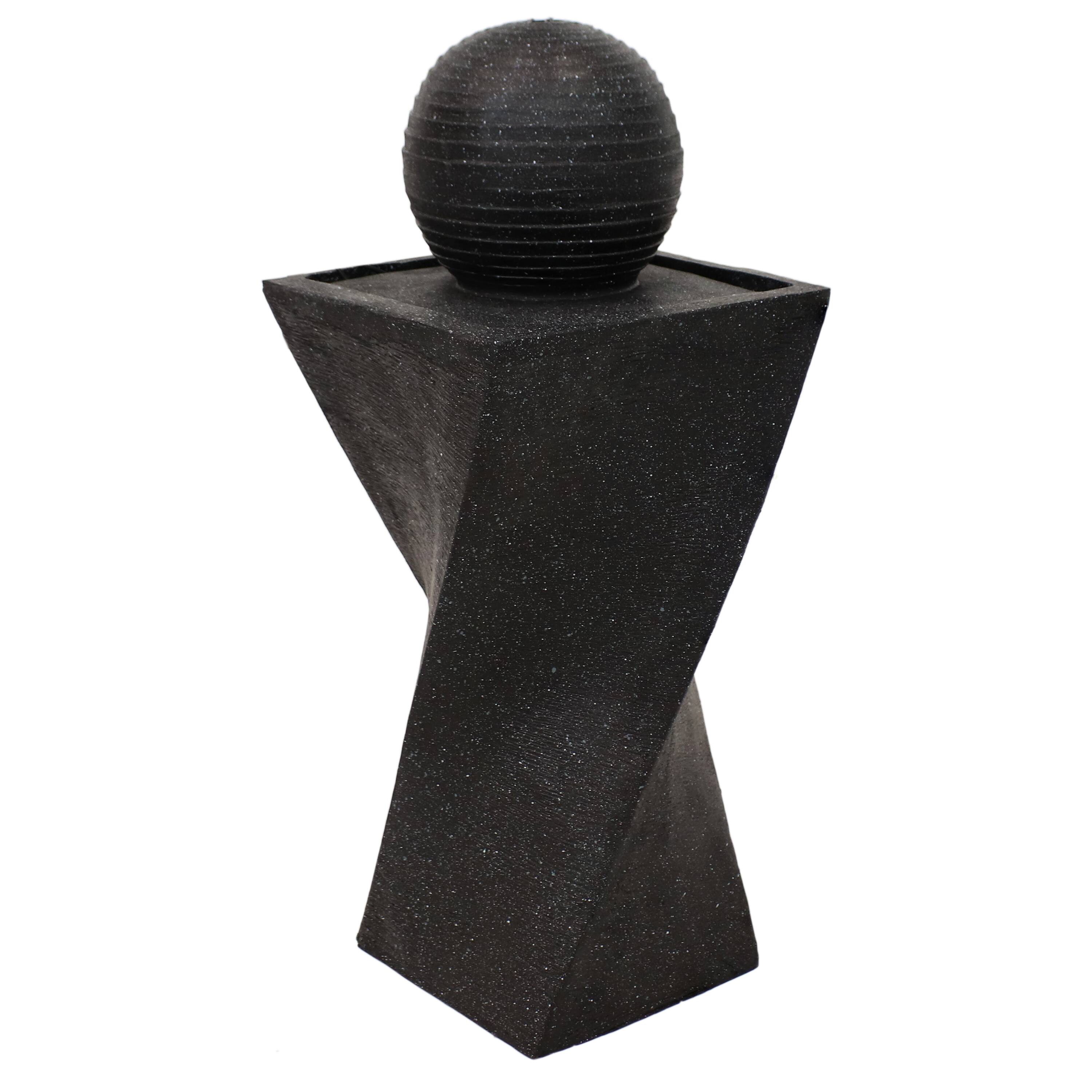 Alt View 10. Sunnydaze - Ball Solar Water Fountain with Battery/LED Lights - 32 in - Black.