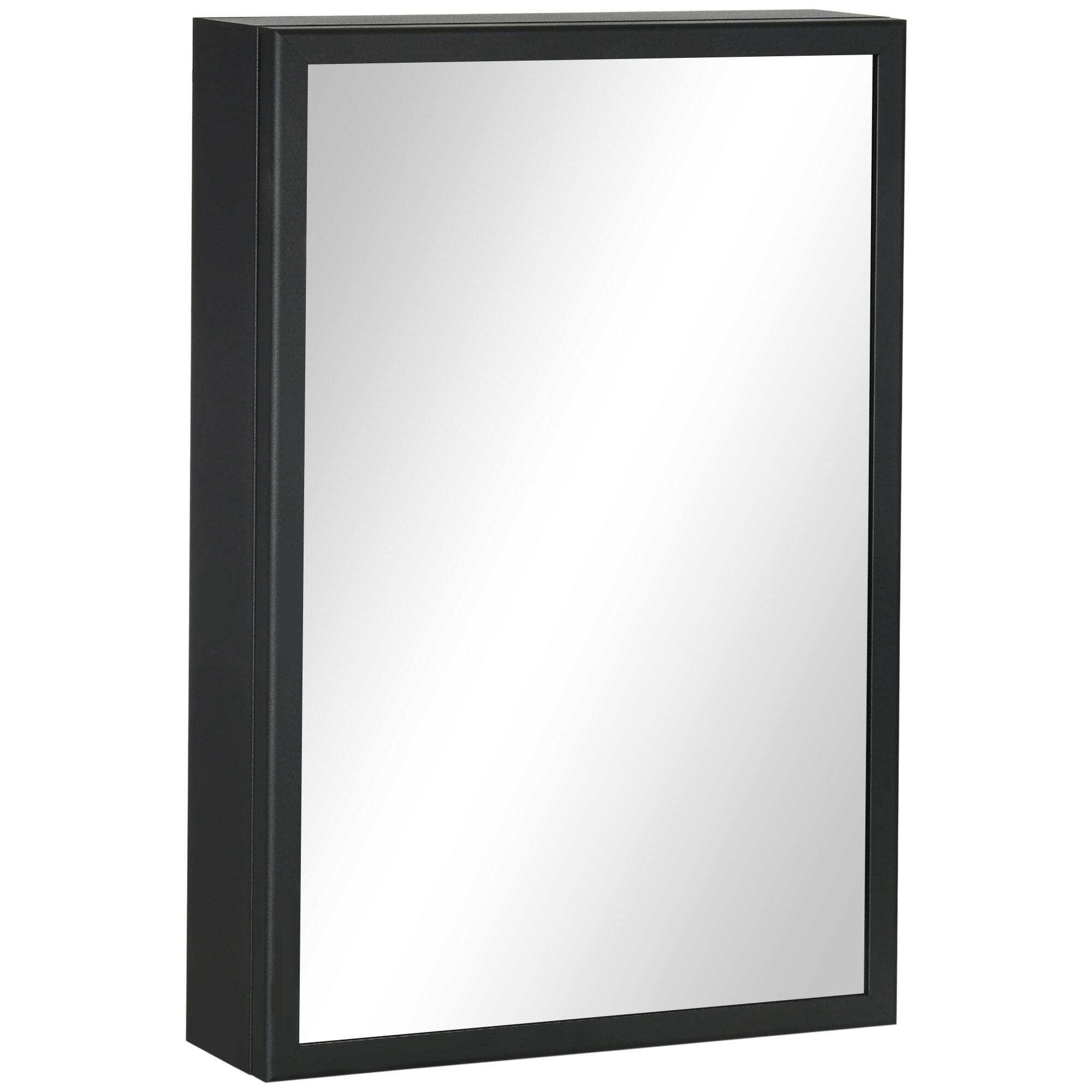 Front. Kleankin - Wall-Mounted Medicine Cabinet with Mirror, Stainless Steel Bathroom Mirror Cabinet Wall Mounted - Black.