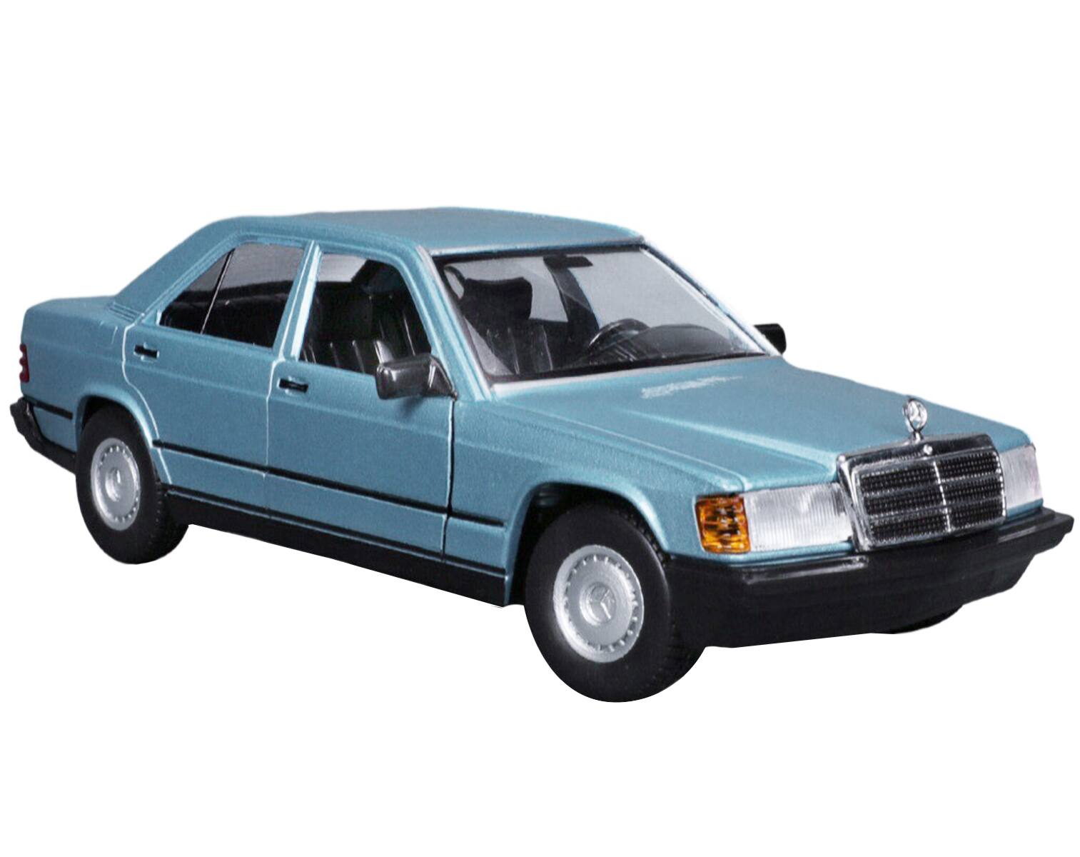 Angle. Bburago - Mercedes-Benz 190 E 2.6 Blue Metallic 1/24 Diecast Model Car by Bburago - Metallic Blue.