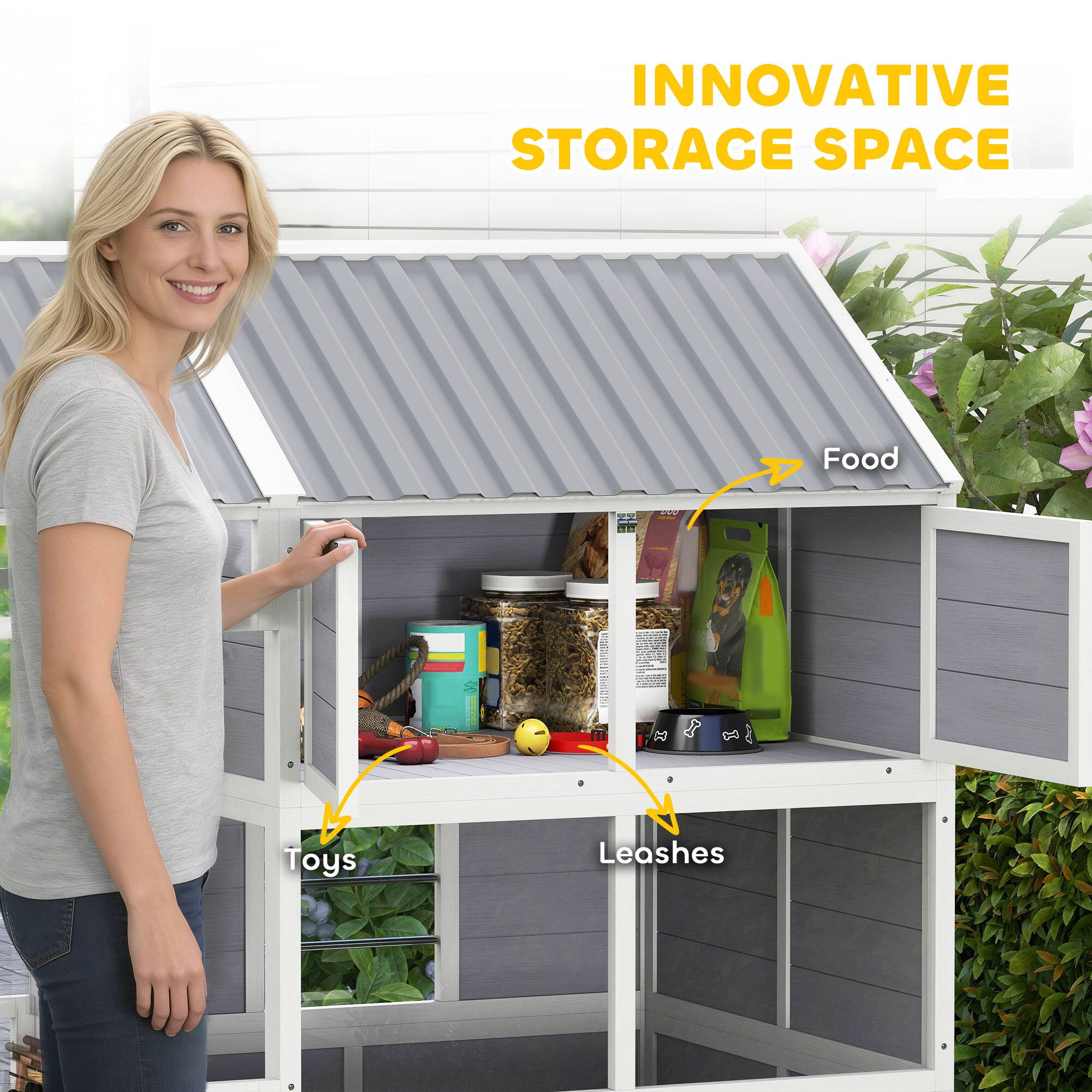 INNOVATIVE STORAGE SPACE

Food  
Toys  
Leashes