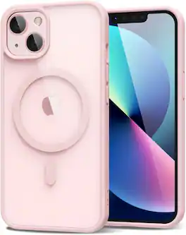 Entronix - Magnetic Case for iPhone 14 - Clear Back with Soft Matte Frame - Pink