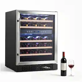 VEVOR - 24 inch Wine Fridge 46-Bottle Wine Cooler Refrigerator for Home Bar, Dual Zone, Built-in or Freestanding Compressor Wine - Black;Silver