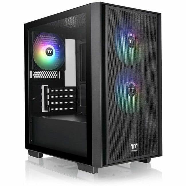 Thermaltake - Versa H16 TG ARGB Micro Tower Chassis - Micro Tower - Black - Mesh, Tempered Glass, SPCC - 3 ? 120mm Fan(s) - Black