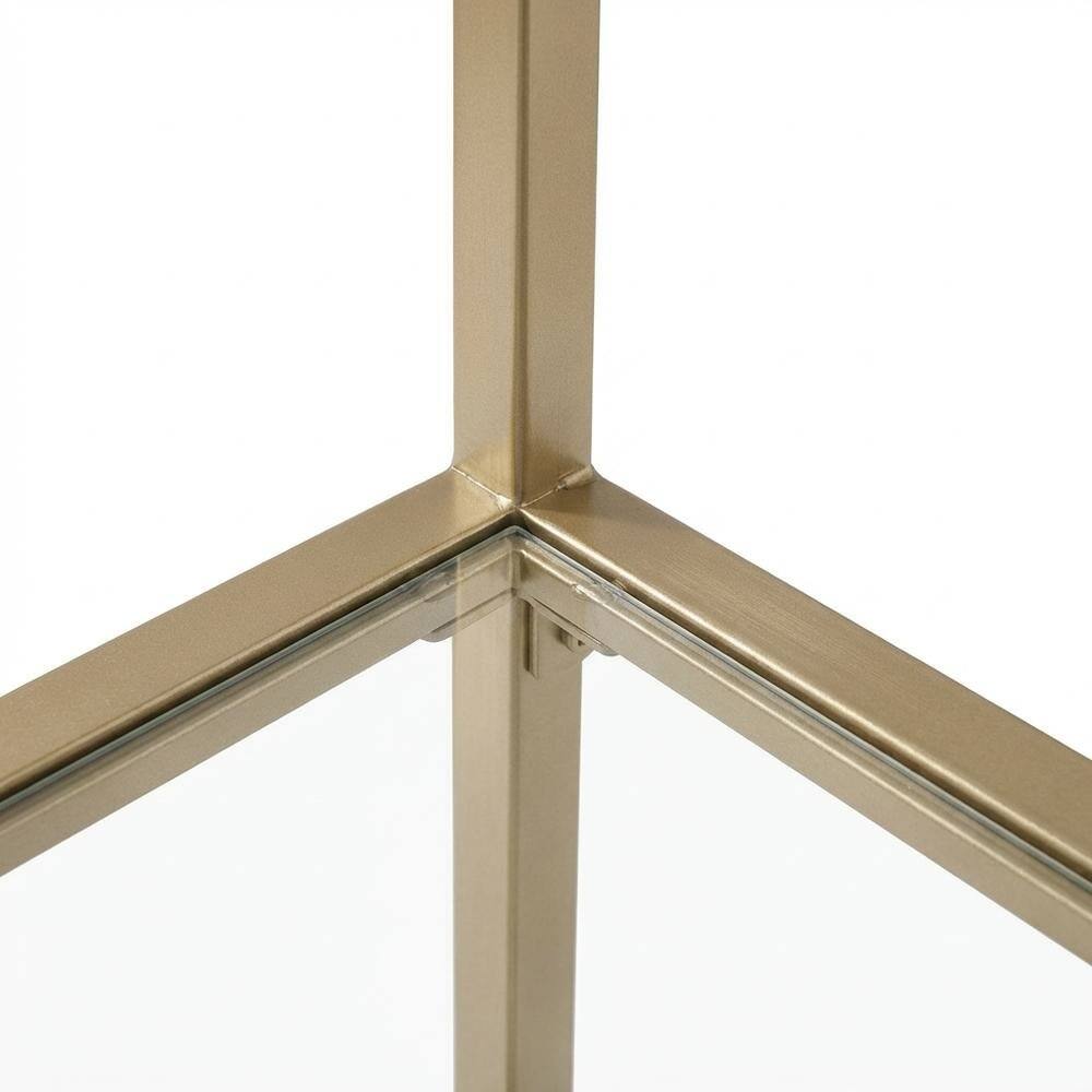 Left. FurniFact - Freestanding Shelf with Soft Gold Finish and Anti-Tip Hardware - Soft Gold.