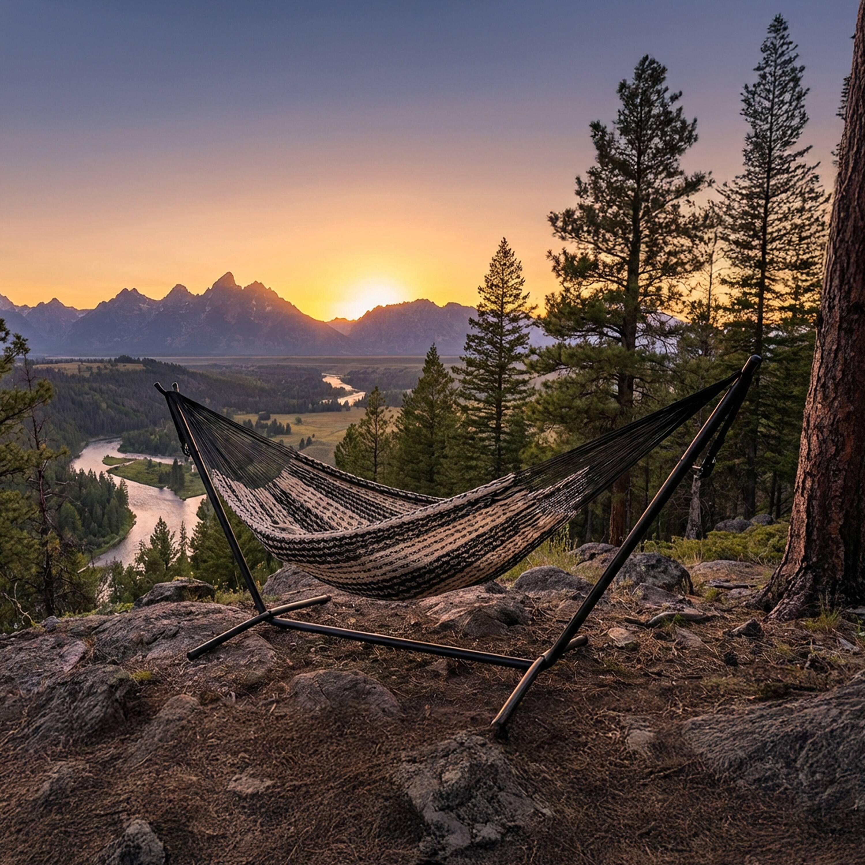 Alt View 7. Sunnydaze - 2-Person Cotton and Nylon Woven Fabric Hammock - Black/Natural.