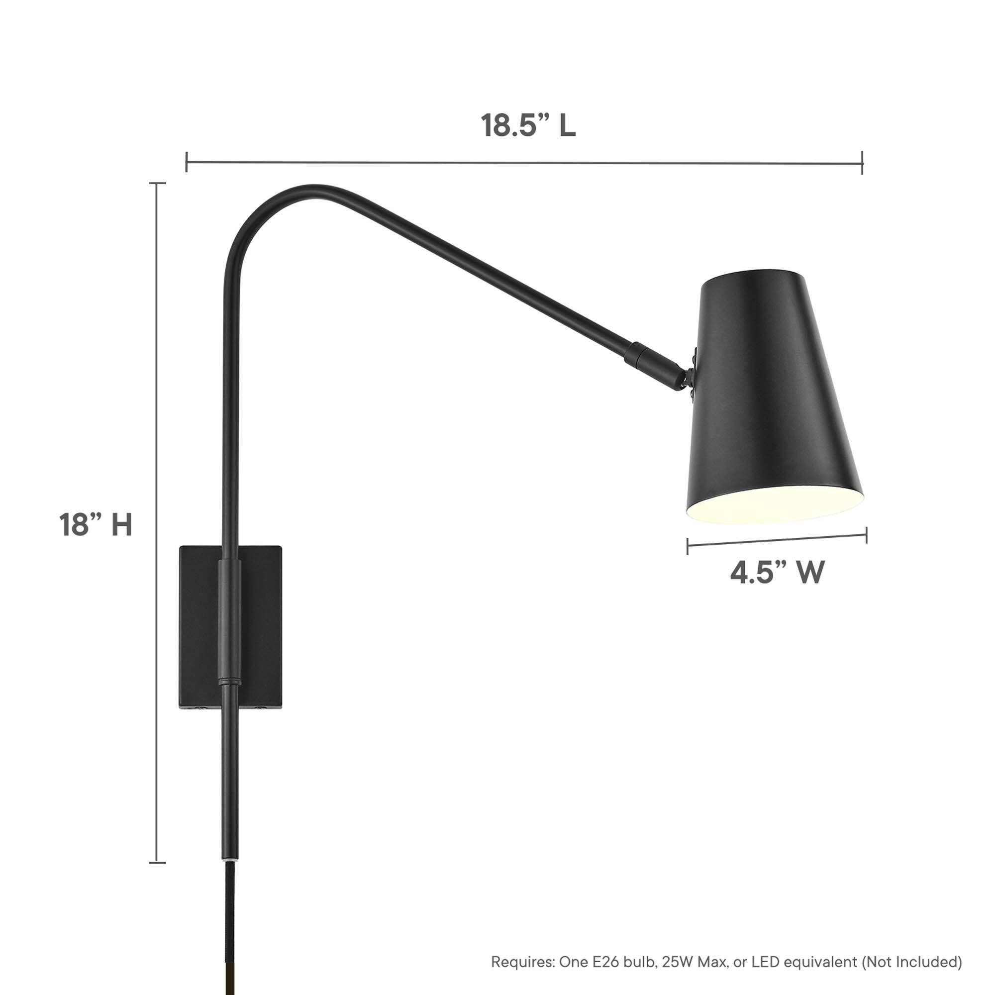 18.5" L  
18" H  
4.5" W  

Requires: One E26 bulb, 25W Max. or LED equivalent (Not Included)
