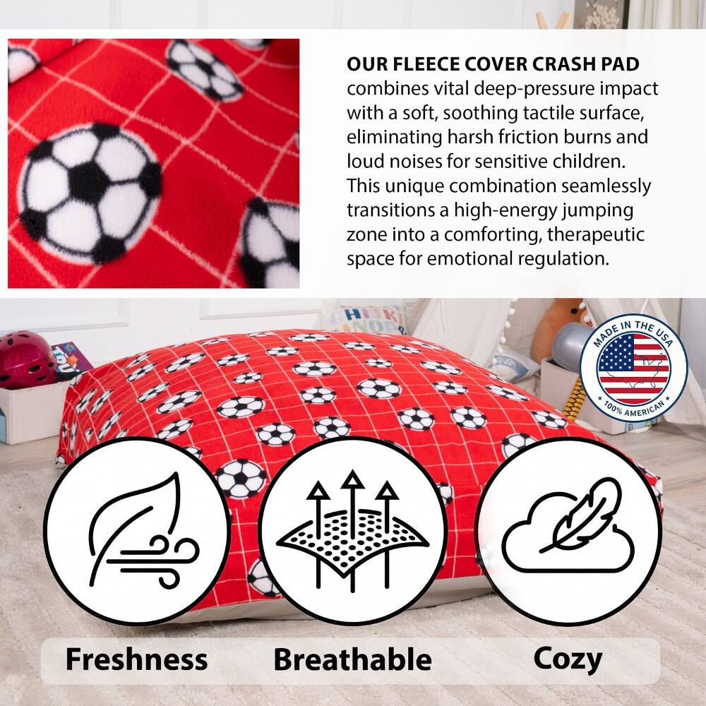 OUR FLEECE COVER CRASH PAD combines vital deep-pressure impact with a soft, soothing tactile surface, eliminating harsh friction burns and loud noises for sensitive children. This unique combination seamlessly transitions a high-energy jumping zone into a comforting, therapeutic space for emotional regulation.

MADE IN THE USA
100% AMERICAN

Freshness
Breathable
Cozy