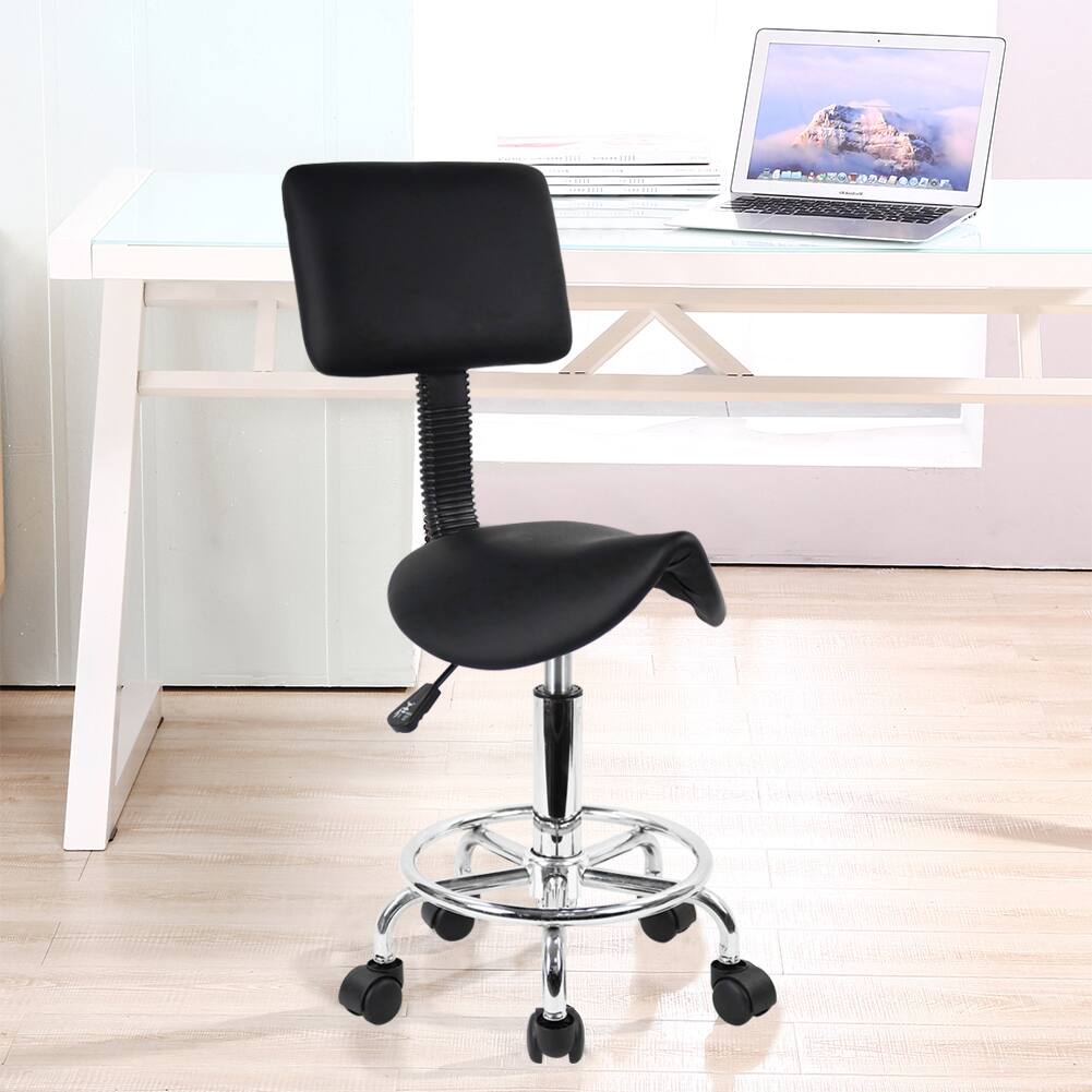 Alt View 2. KKTONER - KKTONER Saddle Stool with Foot Rest PU Leather Swivel Adjustable Rolling Stools with Back Support Facial Salon Chair - Black.
