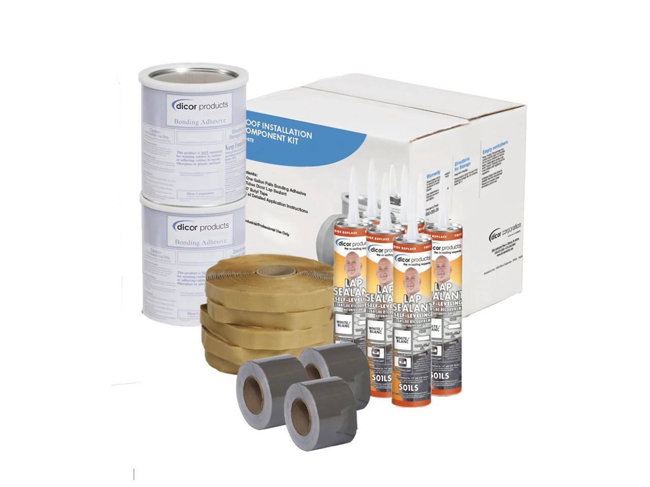 dicor products  
Bonding Adhesive  
ROOF INSTALLATION COMPONENT KIT  

dicor products  
Bonding Adhesive vs Cne Sullon Tubes  

dicor products  
Bonding - Tape Seskant  

dicor products  
LAP SEALANT  
SELF-LEVELING  
WHITE  
SOILS  

dicor products  
LAP SEALANT  
SELF-LEVELING  
BLANC  
SOILS