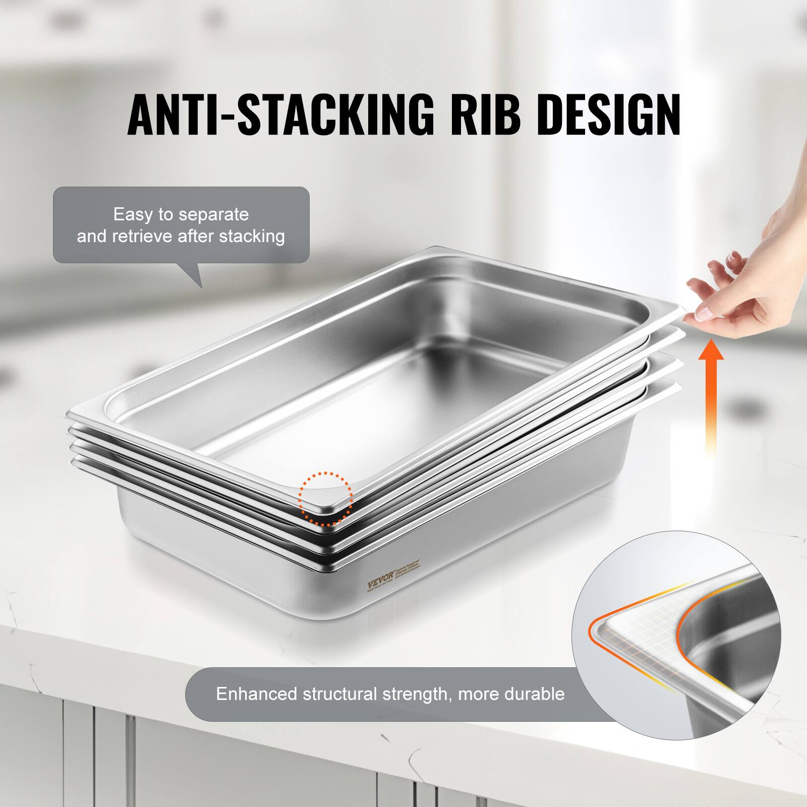 ANTI-STACKING RIB DESIGN

Easy to separate and retrieve after stacking

Enhanced structural strength, more durable