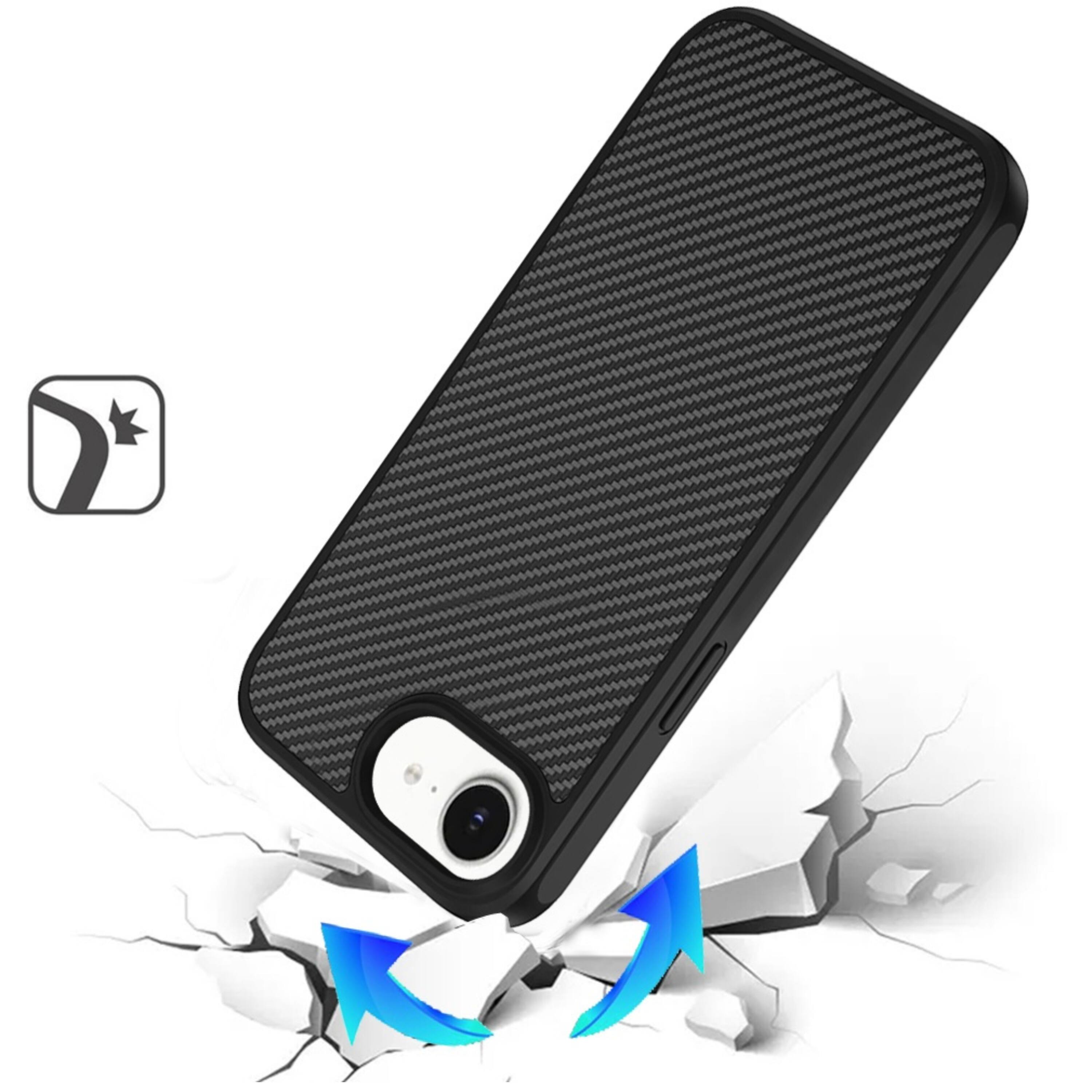 Angle. Kitcheniva - Rubberized Carbon Fiber Protective Phone Case For iPhone 16e 17e Navy Blue - Navy.