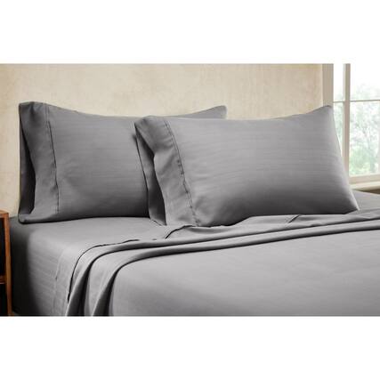 Front. Knightsbridge - Knightsbridge 1000 Thread Count Herringbone Sateen Sheet Set - 4-Piece - Queen 60x80", Gray - Gray.