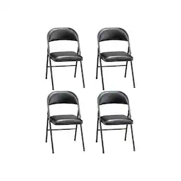 MECO - 4-Pack of Deluxe Vinyl Padded Folding Chairs with 16 x 16 Inch Seat, Black - Black Lace