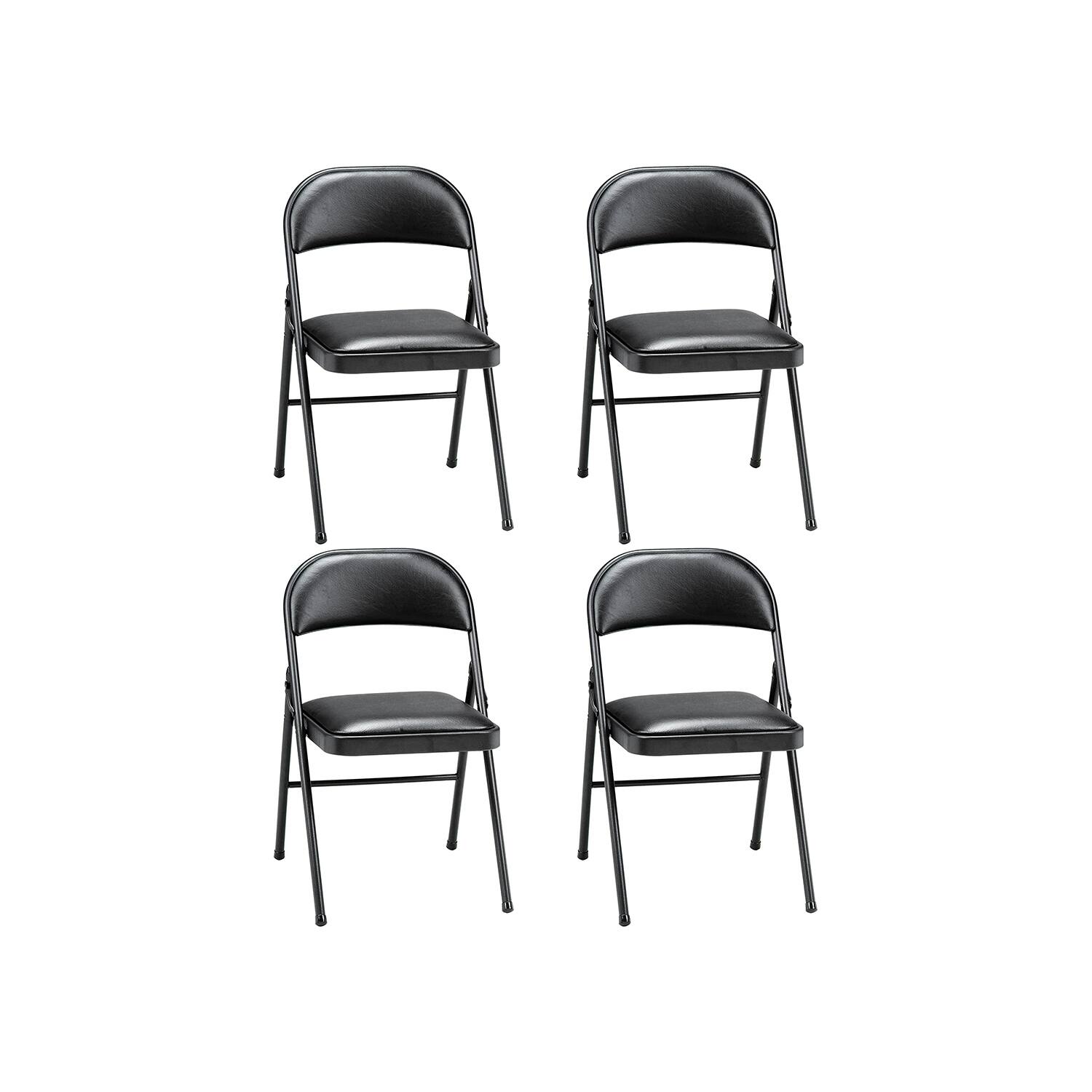 Front. MECO - MECO 4-Pack of Deluxe Vinyl Padded Folding Chairs with 16 x 16 Inch Seat, Black - Black Lace.