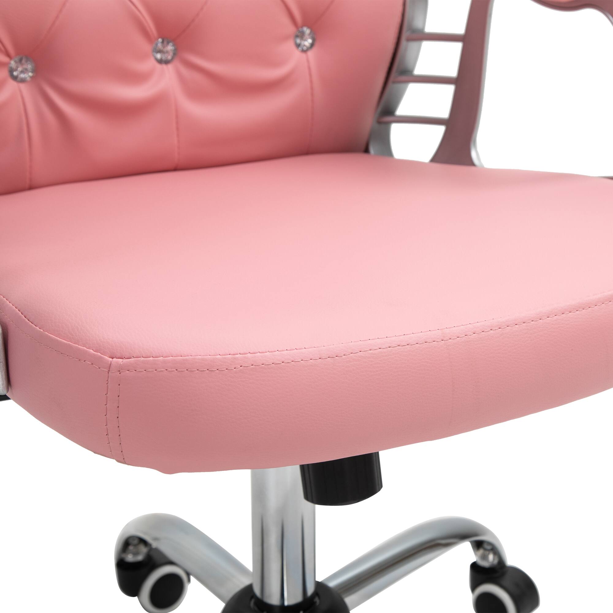 Alt View 9. Vinsetto - PU Leather Home Office Chair, Button Tufted Desk Chair with Padded Armrests, Adjustable Height and Swivel Wheels - Pink.