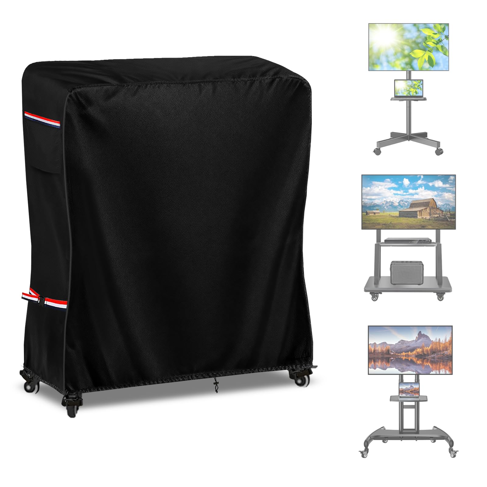 Alt View 7. Refined Abode Design - Outdoor Tv Cover Weatherproof With Zipper 600 Heavy duty Waterproof Dustproof Stand Covers For Mobile Carts - Black 50"L x 20"W x 55"H.