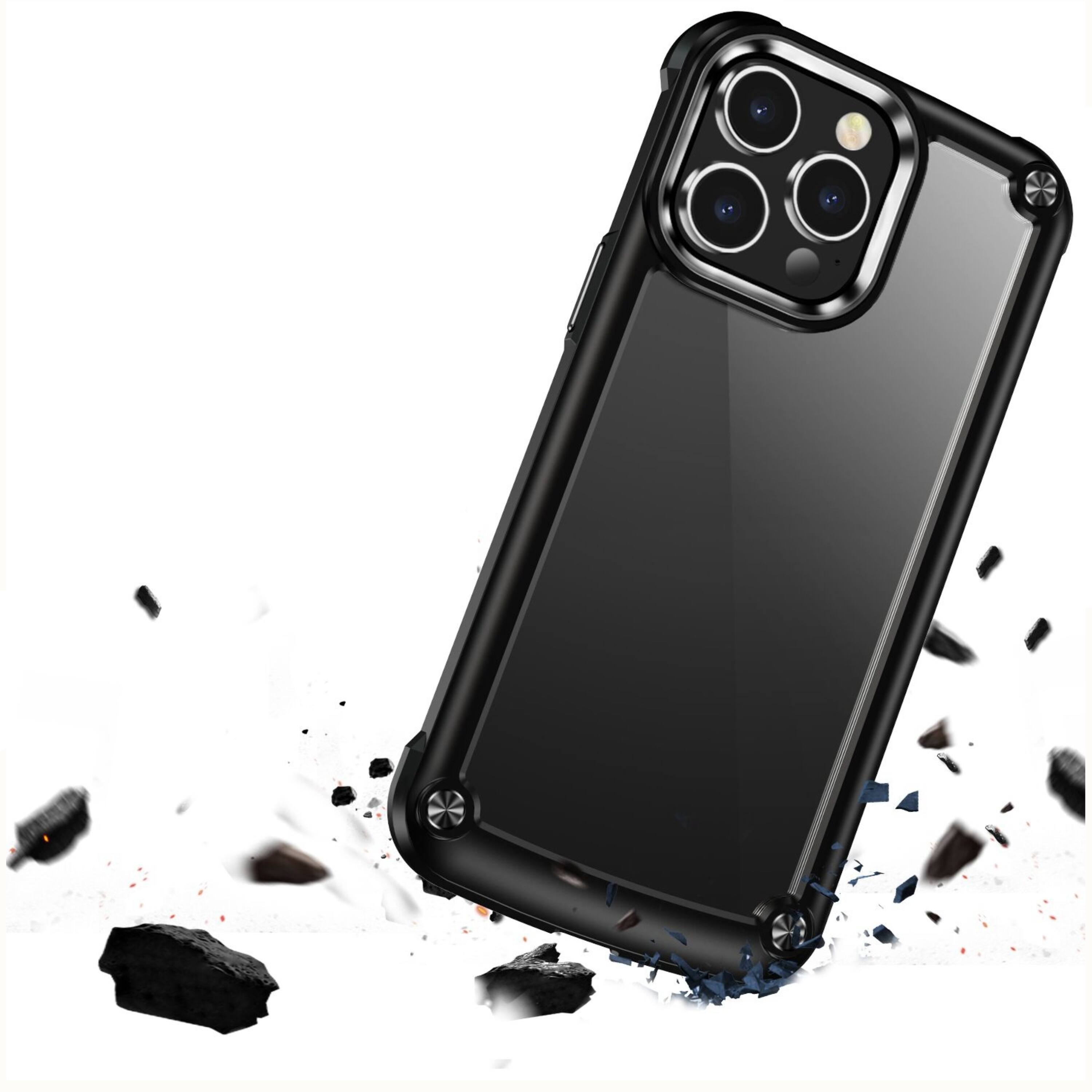 Left. Kitcheniva - Clear Back Case With Metal Buttons And Two Tempered Glass Protectors For iPhone 15 Red - Red.