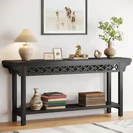 Tribesigns - 70.8-Inch Solid Wood Long Console Table, Farmhouse Entryway Table with Storage, Narrow Sofa Table Grey Couch Table for L - Black