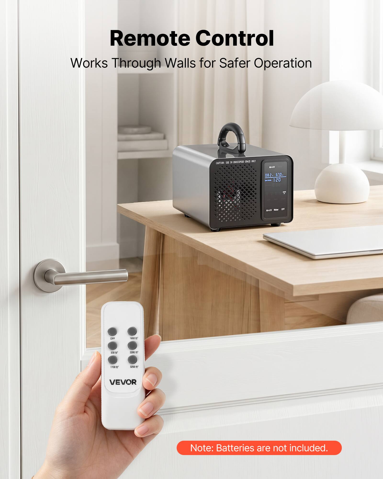 Remote Control Works Through Walls for Safer Operation

2 sa - L OETION - - D8 510- - 120 800  - -  - - IN  1 . 11 . 1 4 VEVOR

Note: Batteries are not included.
