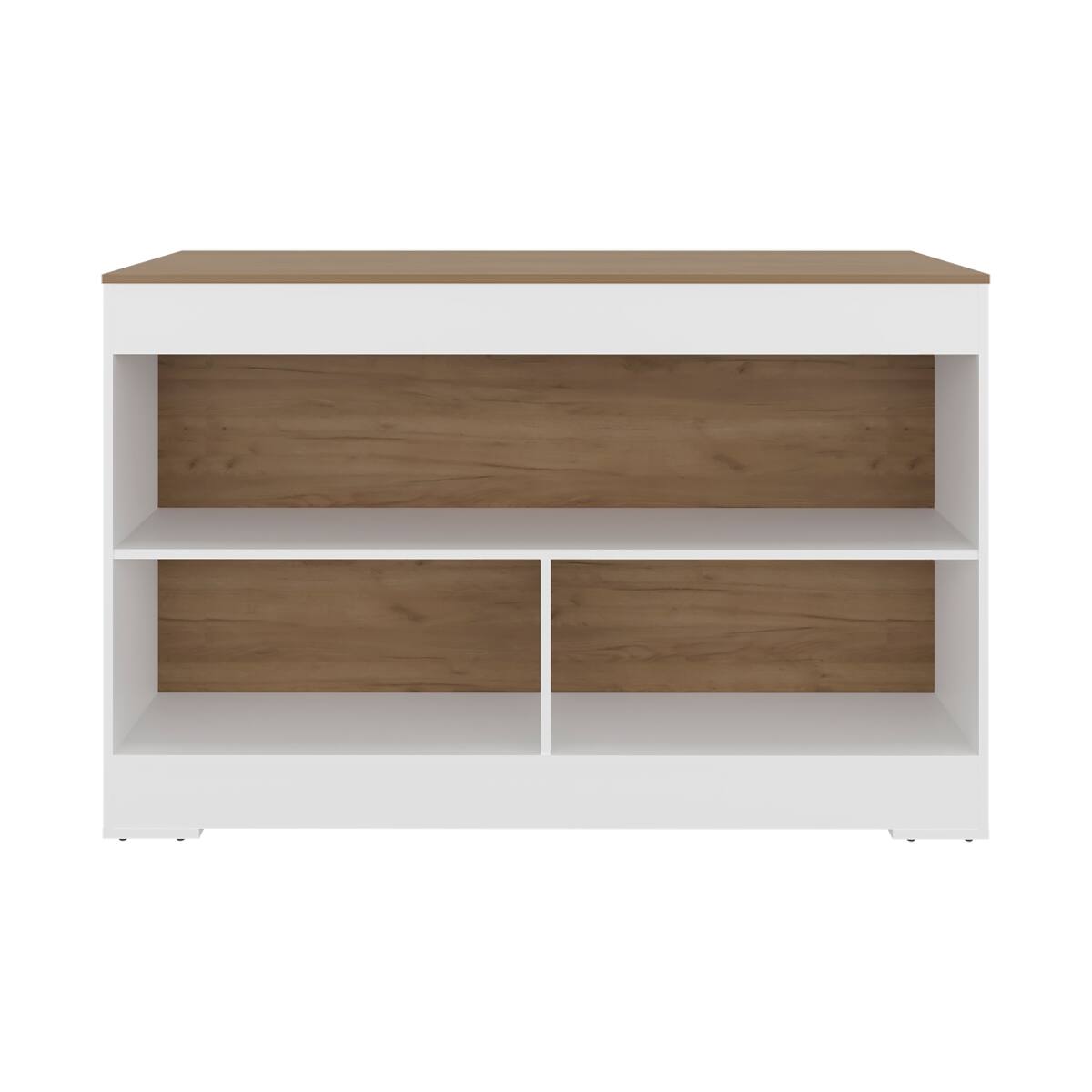 Alt View 1. Loheer - Loheer White and Natural Oak Kitchen Island with 3 Open Shelves - White/Natural.