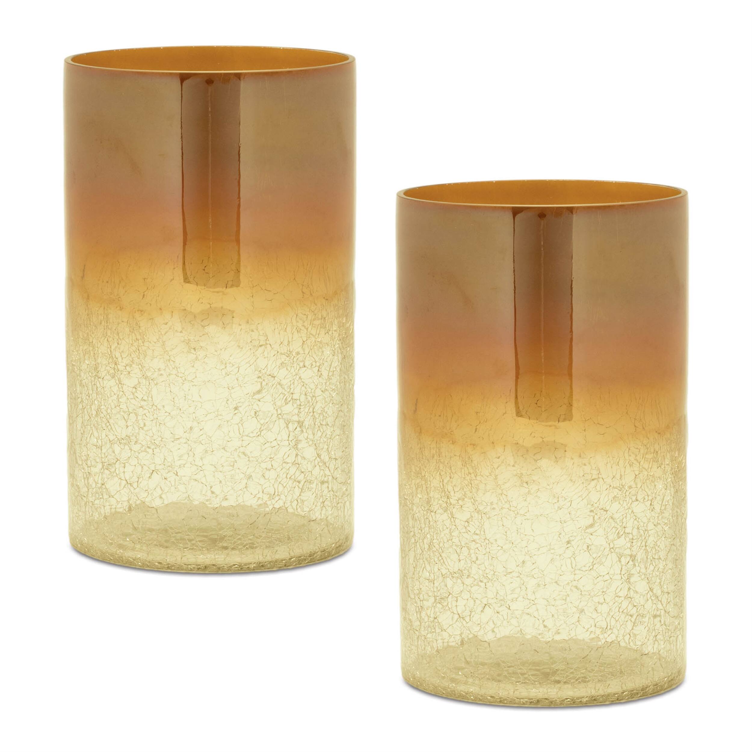 Angle. BreeBe - Gold Ombre Crackle Glass Vase (Set of 2) - Gold.