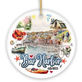 OrnamentallyYou - Artistic Bar Harbor Christmas Ornament Maine Souvenir and Gift with Lobster and Acadia Art - Multi-colored
