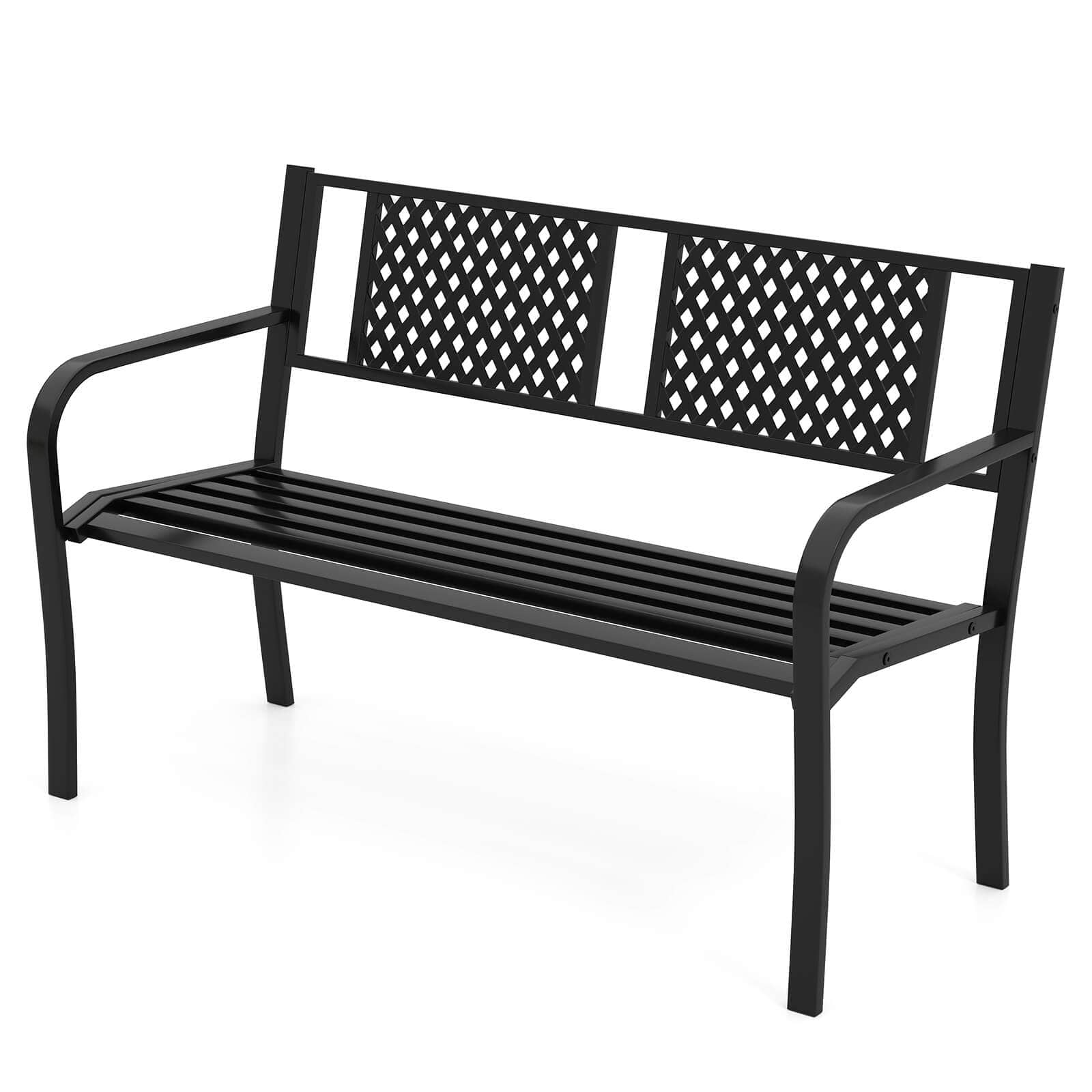 Costway - Outdoor Bench 50 Inches Garden Bench with Patterned Backrest and Curved Armrests - Black