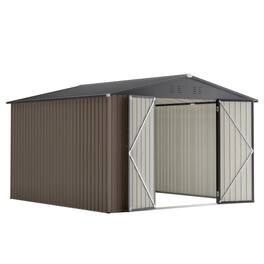 Mondawe - 10x10 FT Metal Storage Shed with Lockable Doors - Brown