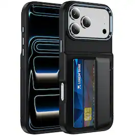 Dteck - RFID Wallet Case for Apple iPhone 17 Pro Max, Shockproof Drop Protection Cover with Hidden Card Slot and Kickstand - Black
