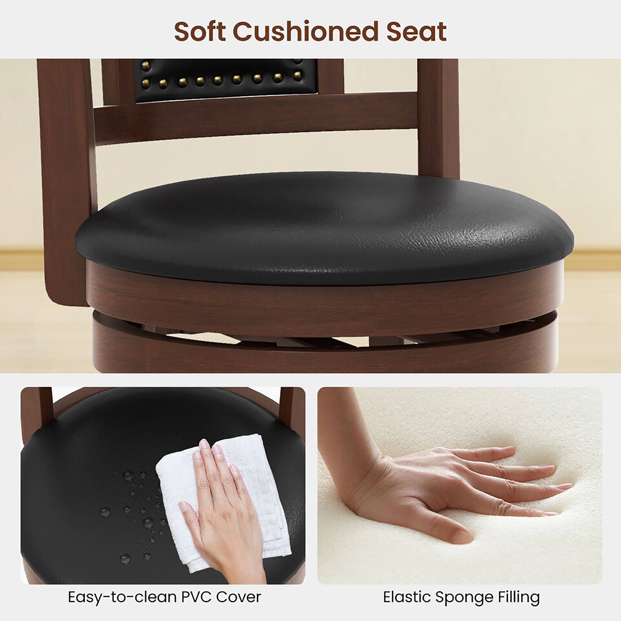 Soft Cushioned Seat
Easy-to-clean PVC Cover
Elastic Sponge Filling