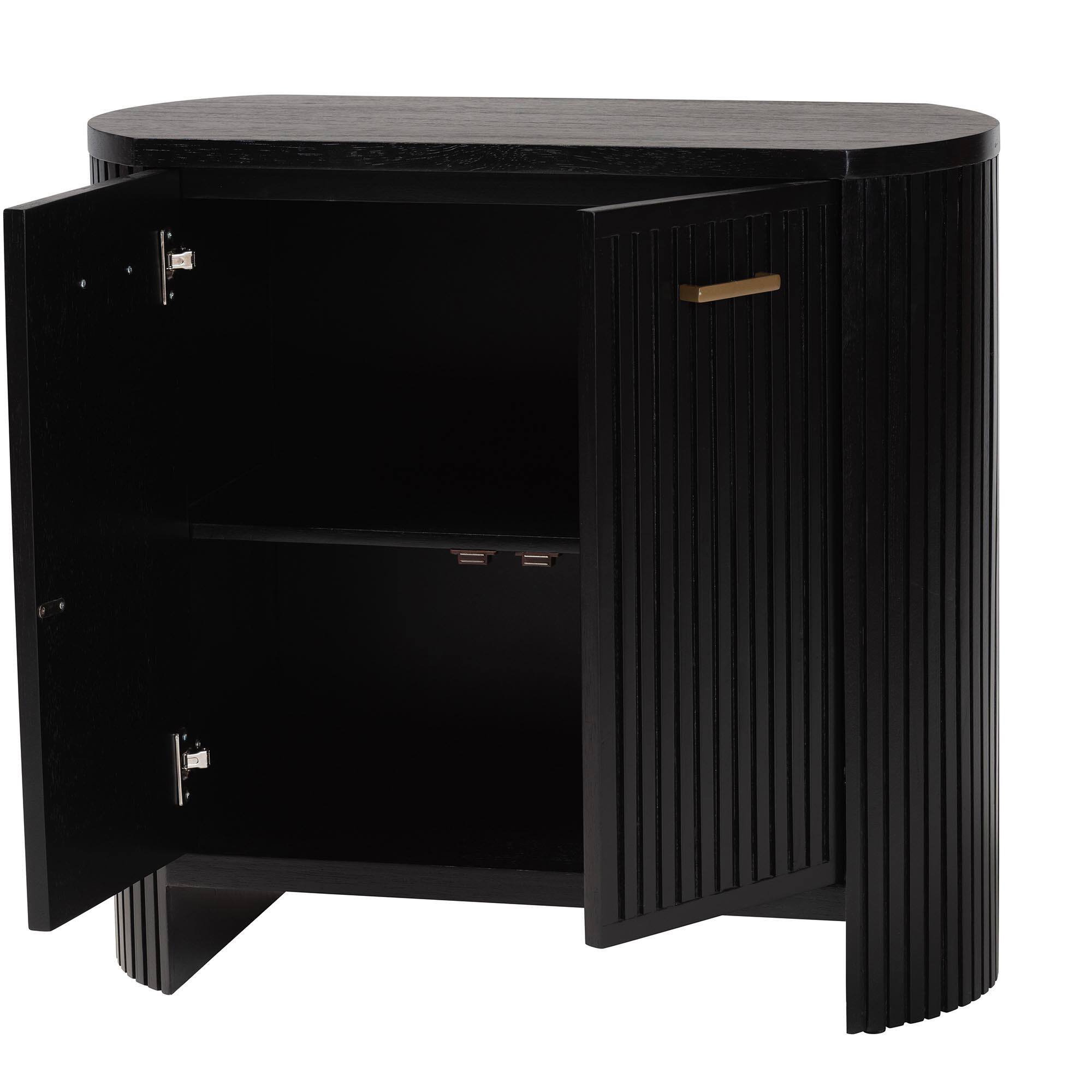 Angle. bali & pari - bali & pari Keshet Fluted Wood Storage Cabinet - 2-Door Accent Cabinet with Vertical Slat Panels and Metal Door Pulls - Black.