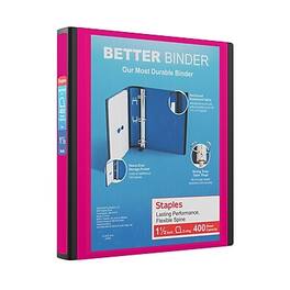 Staples - 1 1/2" 3-Ring Better Binder, D-Ring - Pink