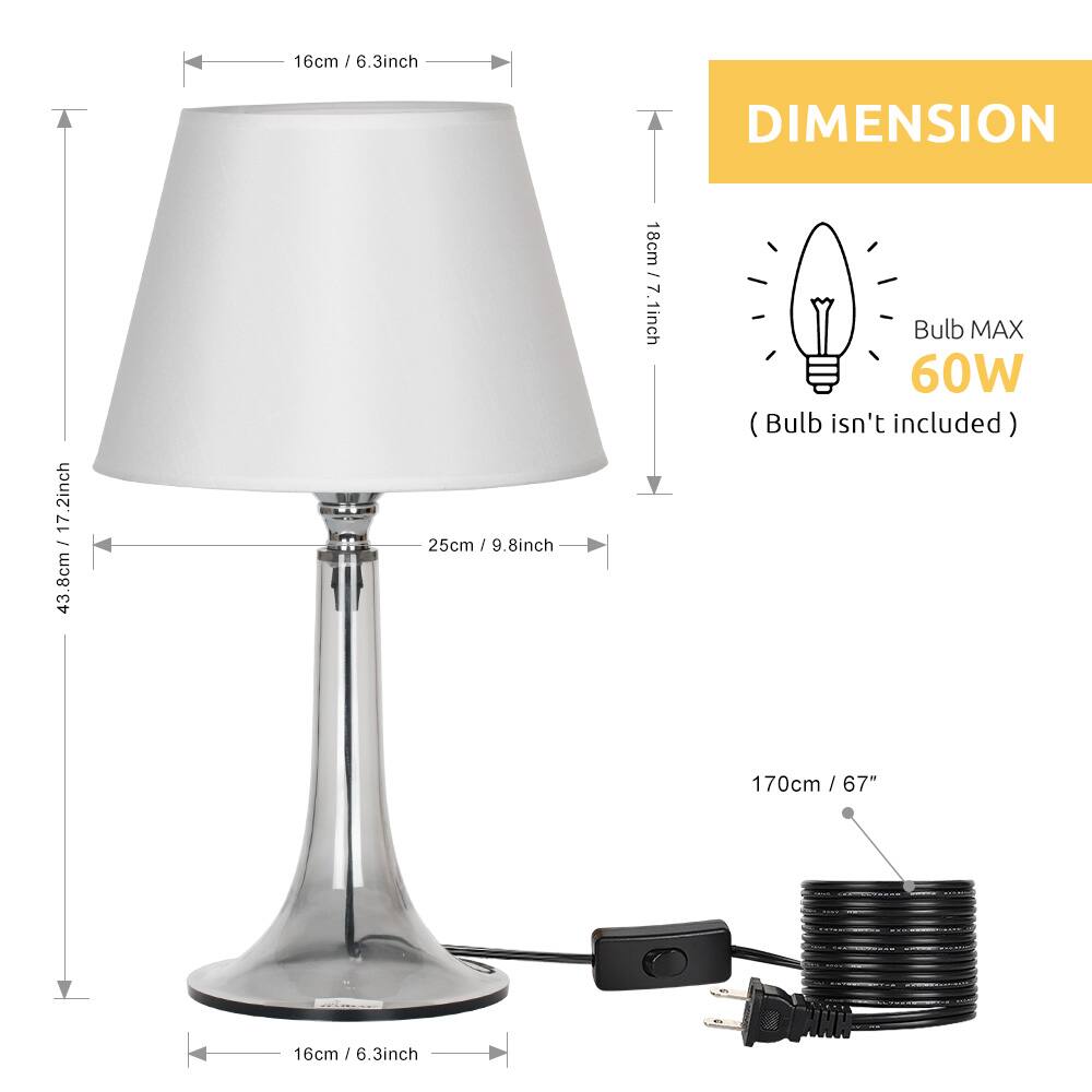 Oumilen 17.2in Transparent Black Acrylic Table Lamp – White Fabric ...