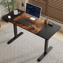 Kadyn - 55" Electric Height Adjustable Standing Desk, Lift-up Computer & Gaming Table for Home Office, Black - Brown