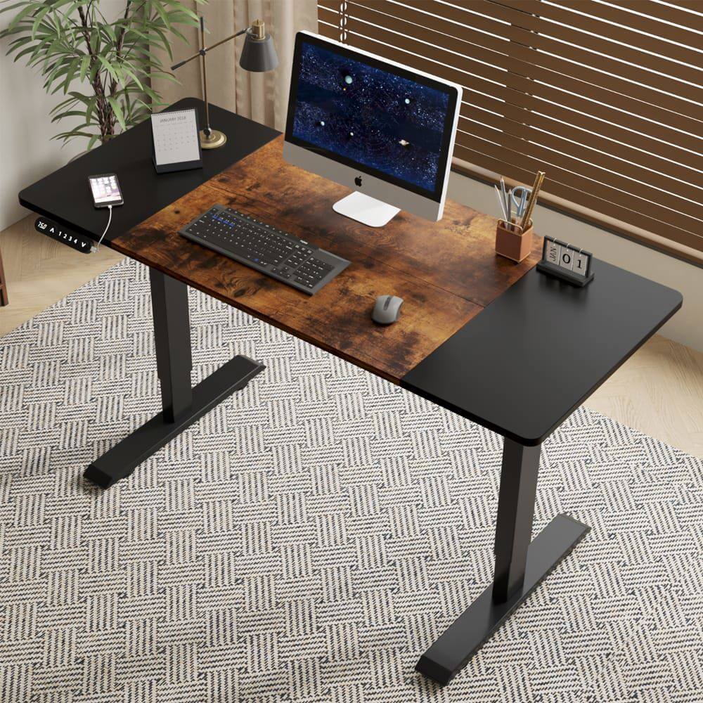 Kadyn - 55" Electric Height Adjustable Standing Desk, Lift-up Computer & Gaming Table for Home Office, Black - Brown