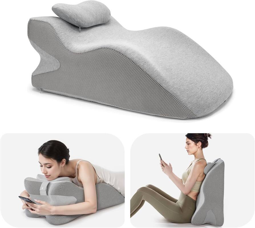 wowmax - Adjustable Memory Foam Back Pillow for Bed - Lumbar Support, Headrest, 14.6x10x24in - Gray