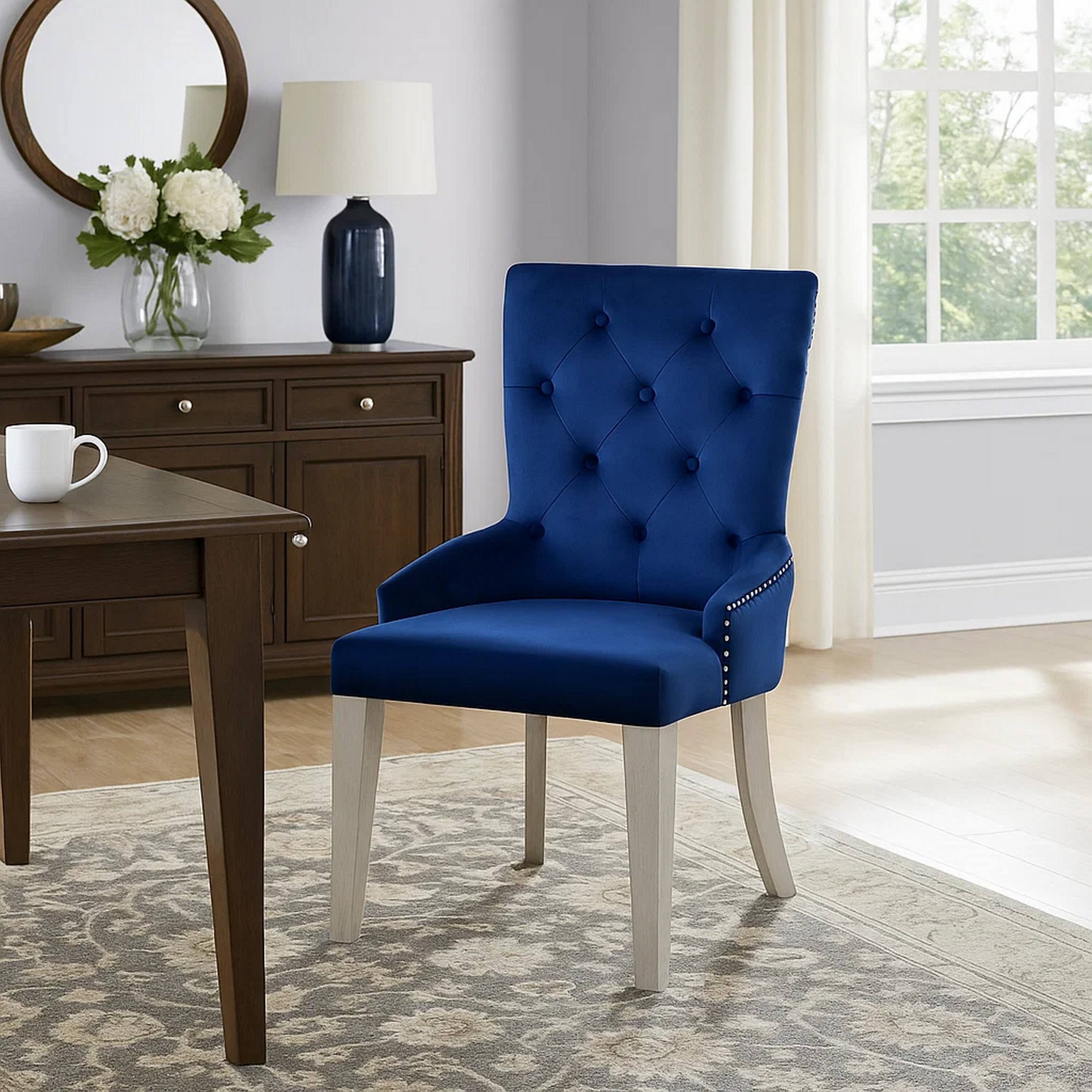 Alt View 5. Manhattan Lane - Side Chair with Button Tufted Back and Tapered Legs - Blue.