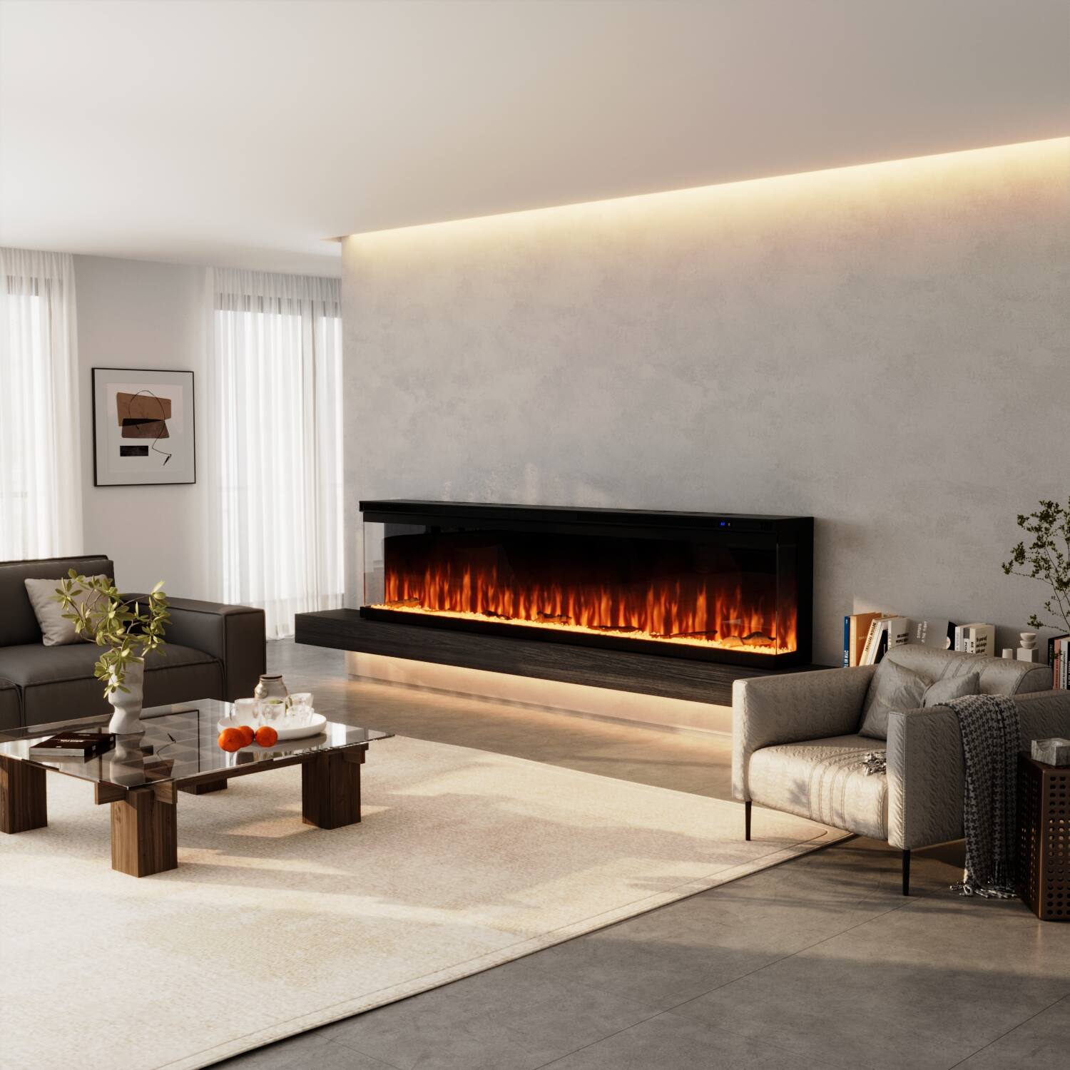 Alt View 5. FUFU&GAGA - 70" Smart WiFi 3-Sided Holographic Electric Fireplace 12 Color LED Flames, App & Remote Control Timer Function - Black.